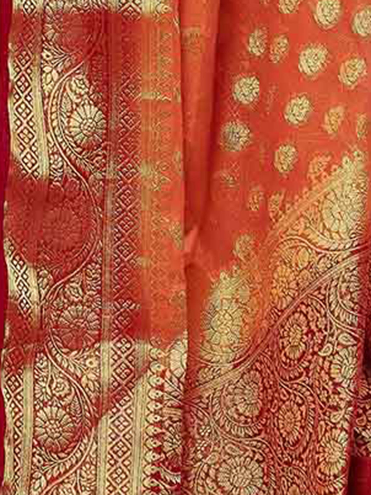 Women's Georgette Orange Woven Design Designer Saree With Blouse Piece
