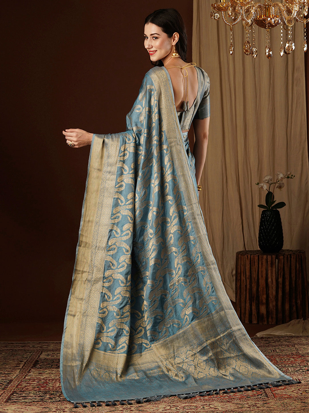 Women's Viscose Silk Blue Woven Design Designer Saree With Blouse Piece