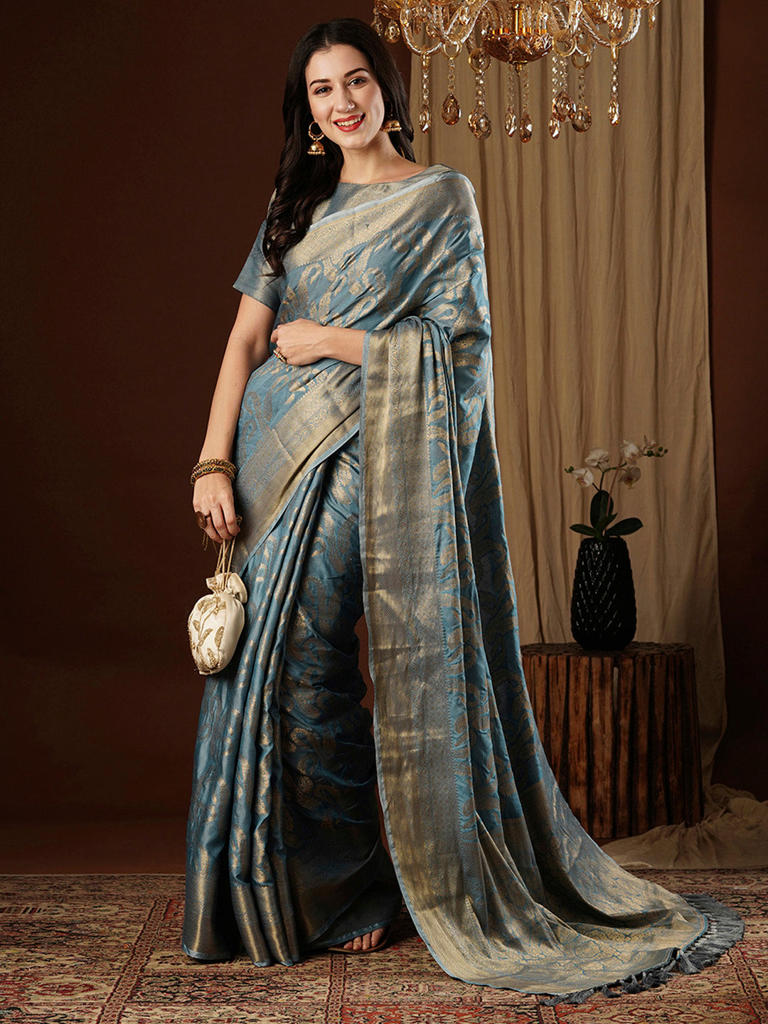 Women's Viscose Silk Blue Woven Design Designer Saree With Blouse Piece