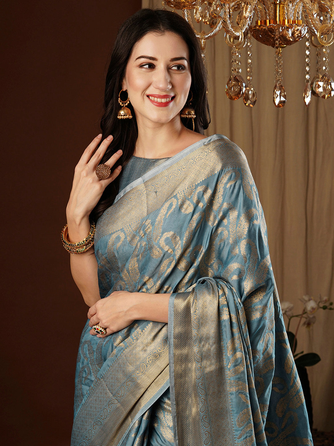Women's Viscose Silk Blue Woven Design Designer Saree With Blouse Piece