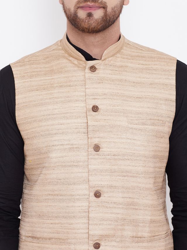 Men's Black Cotton Blend Straight Jacket Kurta and Pyjama Set
