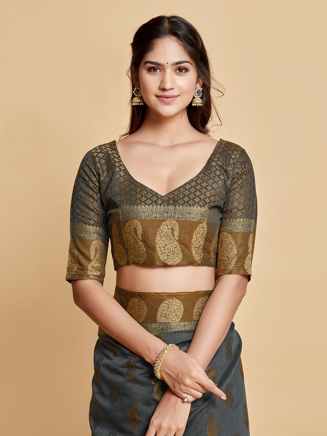 Dhiyona GR Women's Avantika Gunsmoke Grey Zari Woven Design Chanderi Cotton Saree