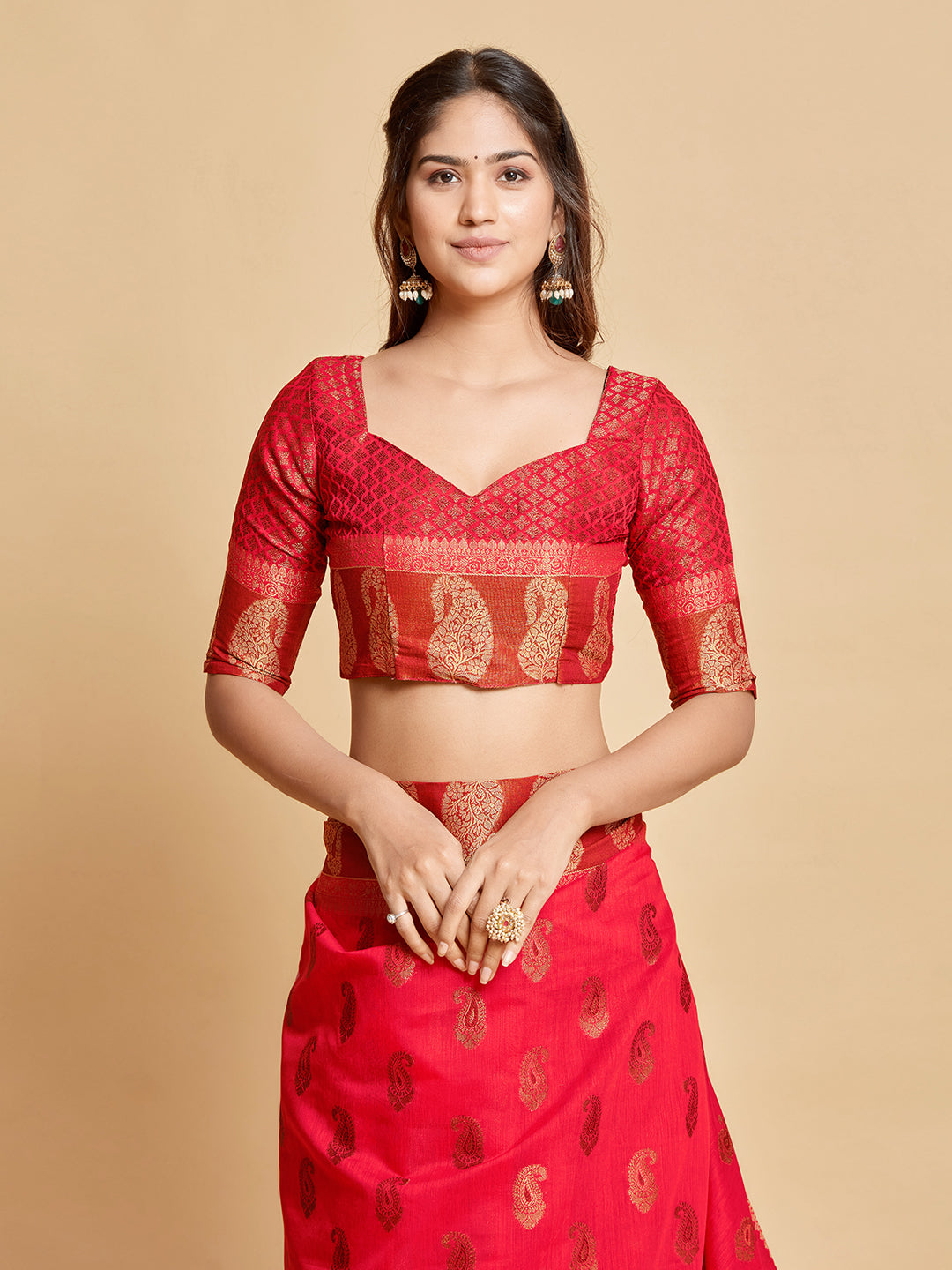 Dhiyona GR Women's Avantika Fiery Rose Zari Woven Design Chanderi Cotton Saree