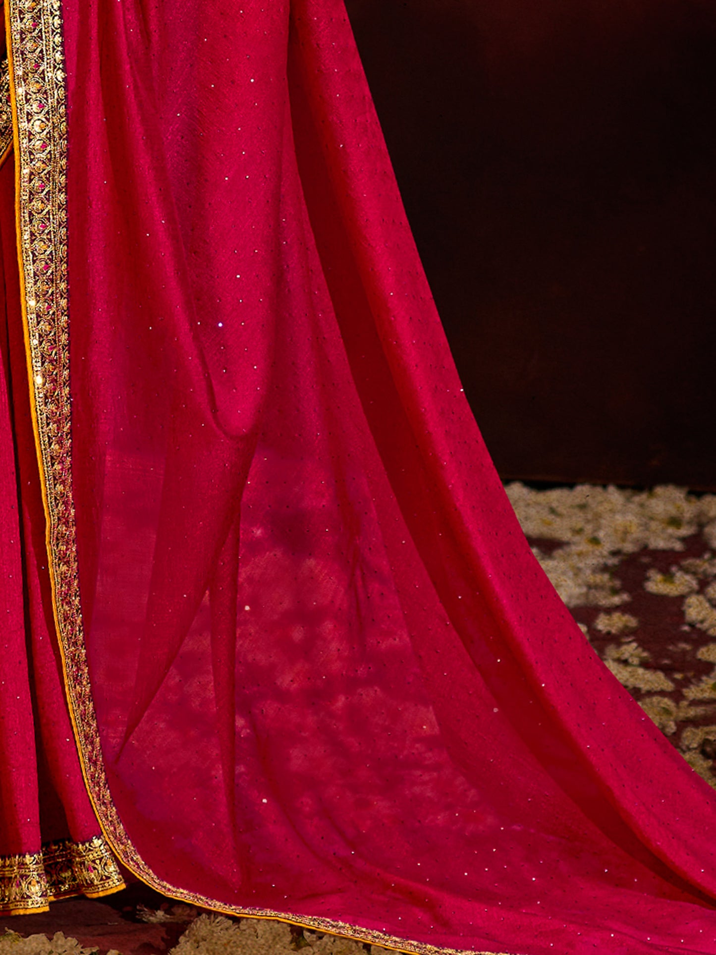 Women's Vichitra Silk Pink Embellished Designer Saree With Blouse Piece