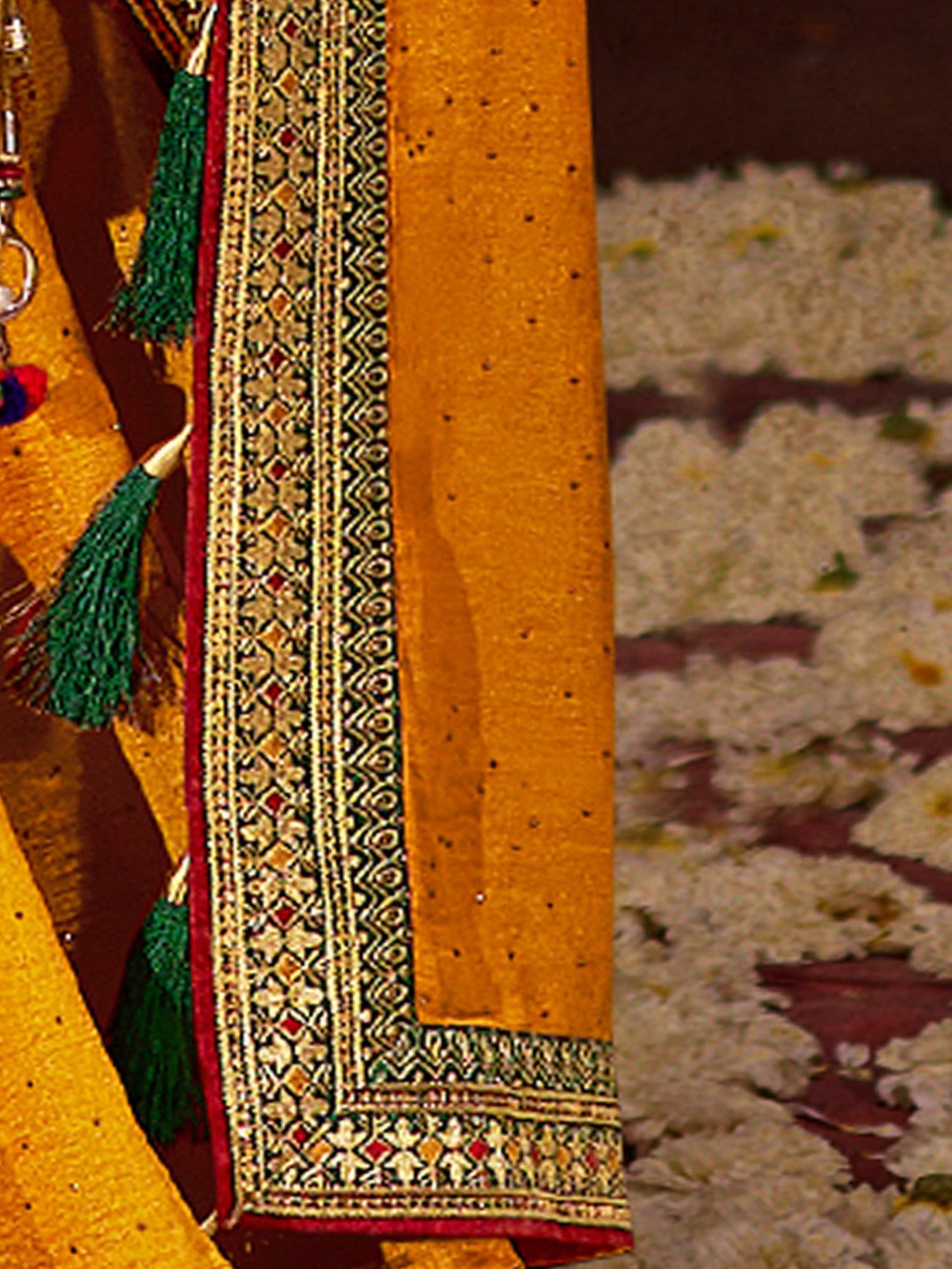 Women's Vichitra Silk Yellow Embellished Designer Saree With Blouse Piece