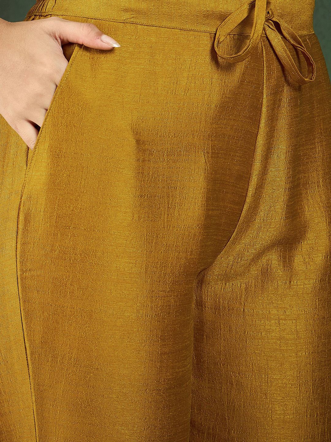 Dhiyona SN Women's Mustard Yellow & Green Floral Embroidered Zari Kurta With Trousers & Dupatta