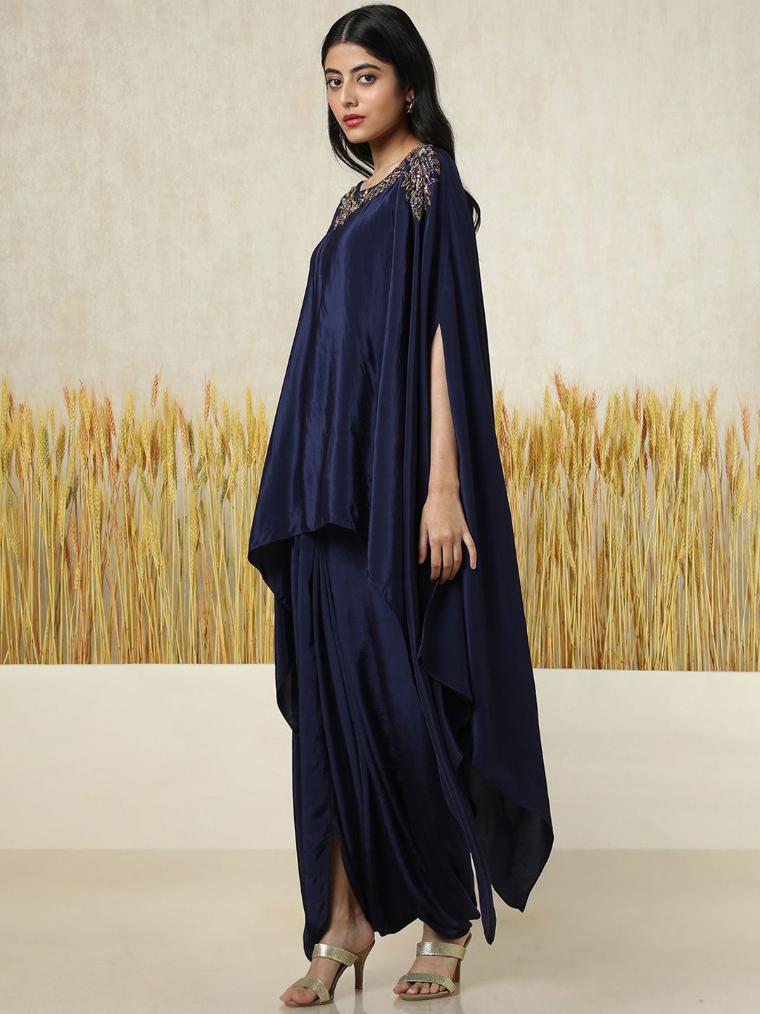 Dhiyona SO Women's Layered Beads and Stones Kaftan Top With Dhoti Pants & Inner