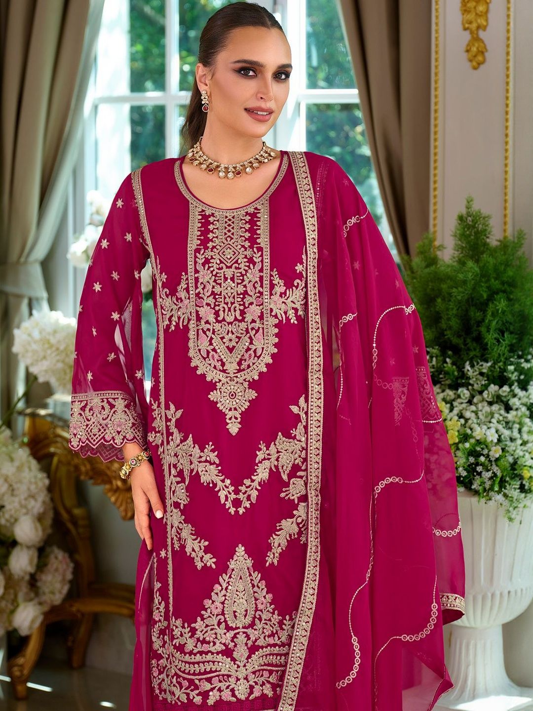 Women Ethnic Motifs Embroidered Kurta with Trousers & Dupatta