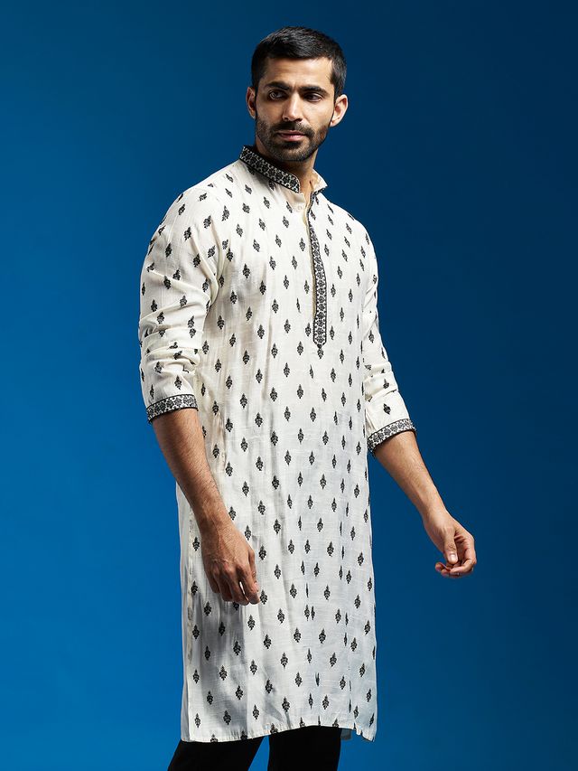 Men's Black Silk Blend Straight Kurta