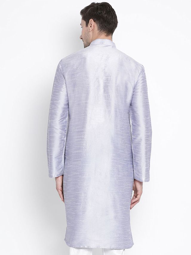 Men's Light Blue Silk Blend Straight Kurta