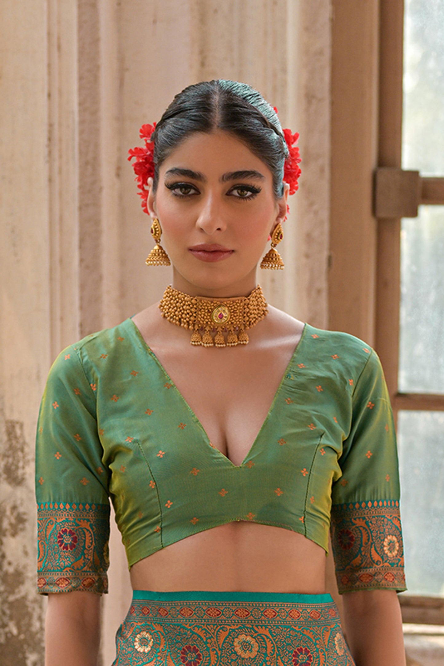 Wine Green Banarasi Silk Saree