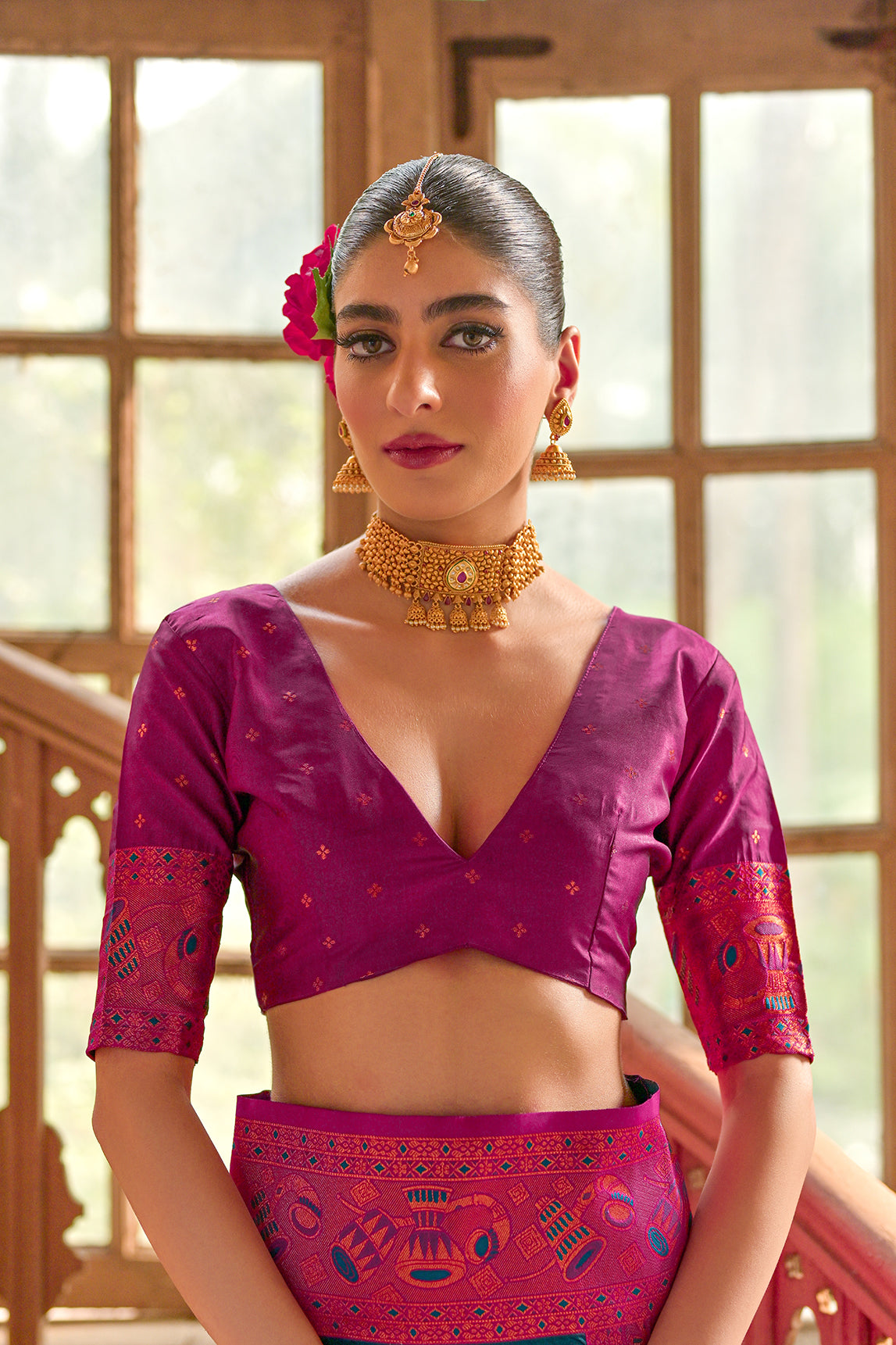 Blue Wine Banarasi Silk Saree