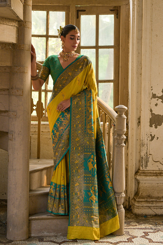 Lemon-Yellow Green Banarasi Silk Saree