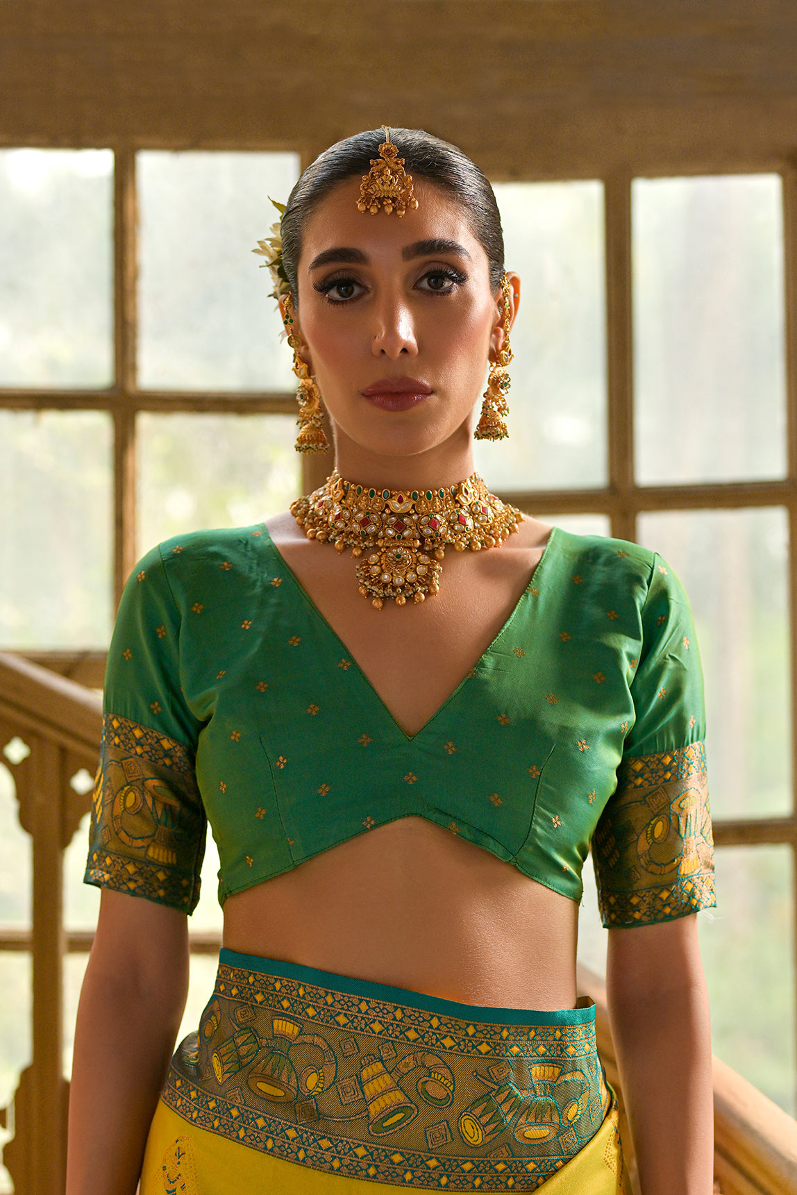 Lemon-Yellow Green Banarasi Silk Saree