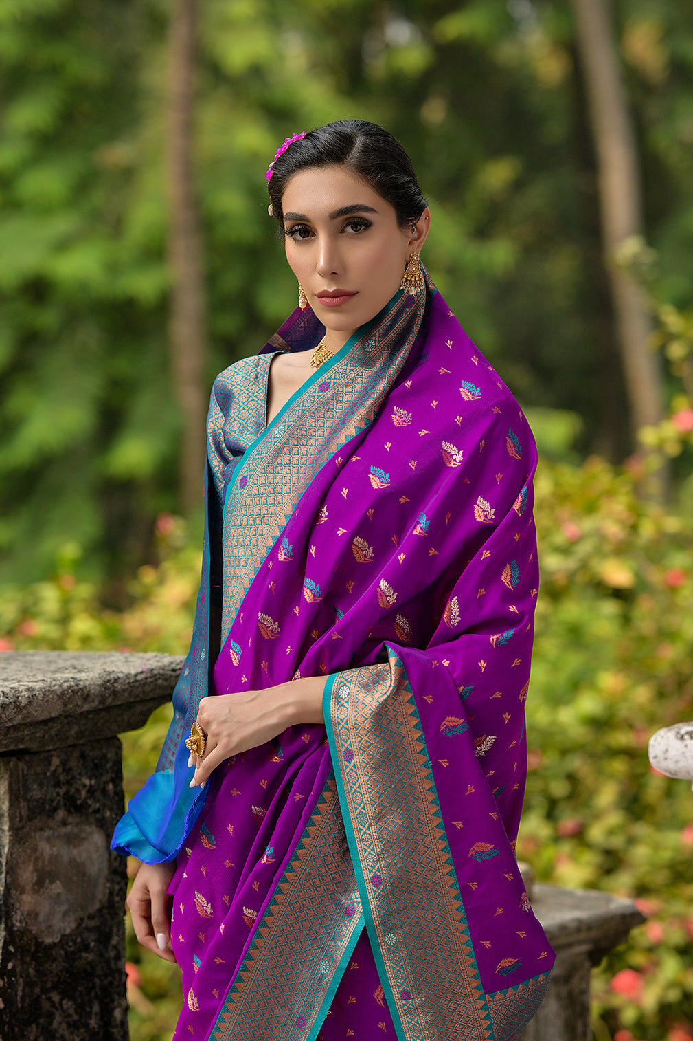 Wine Blue Banarasi Silk Saree