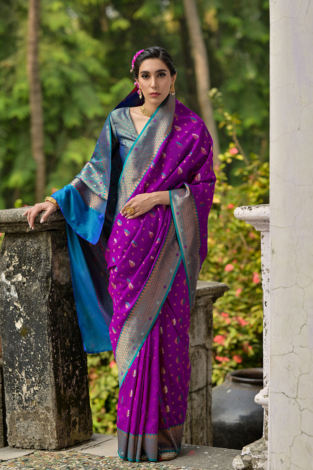 Wine Blue Banarasi Silk Saree