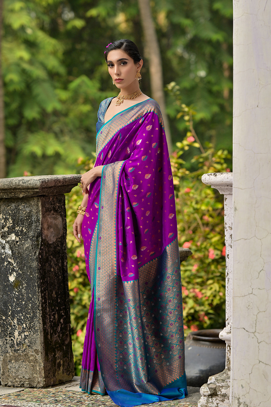 Wine Blue Banarasi Silk Saree