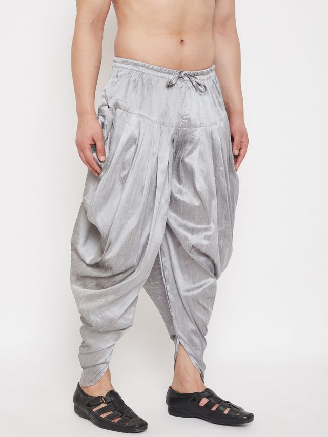 Men's Grey Silk Blend Regular Dhoti