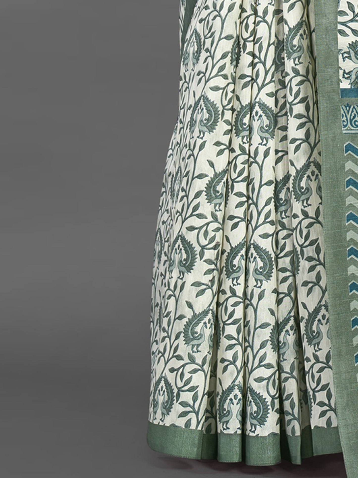 Women's Bhagalpuri Silk Off White Printed Designer Saree With Blouse Piece