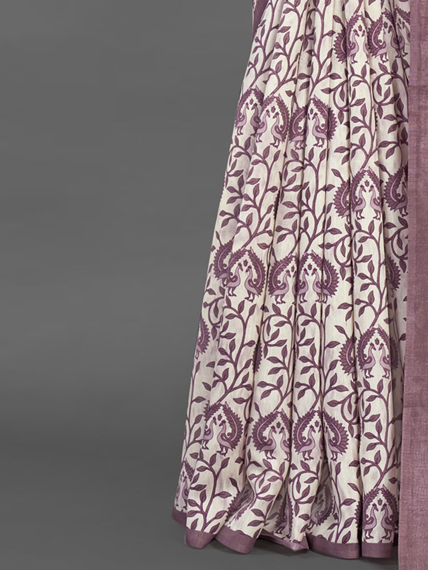 Women's Bhagalpuri Silk Off White Printed Designer Saree With Blouse Piece