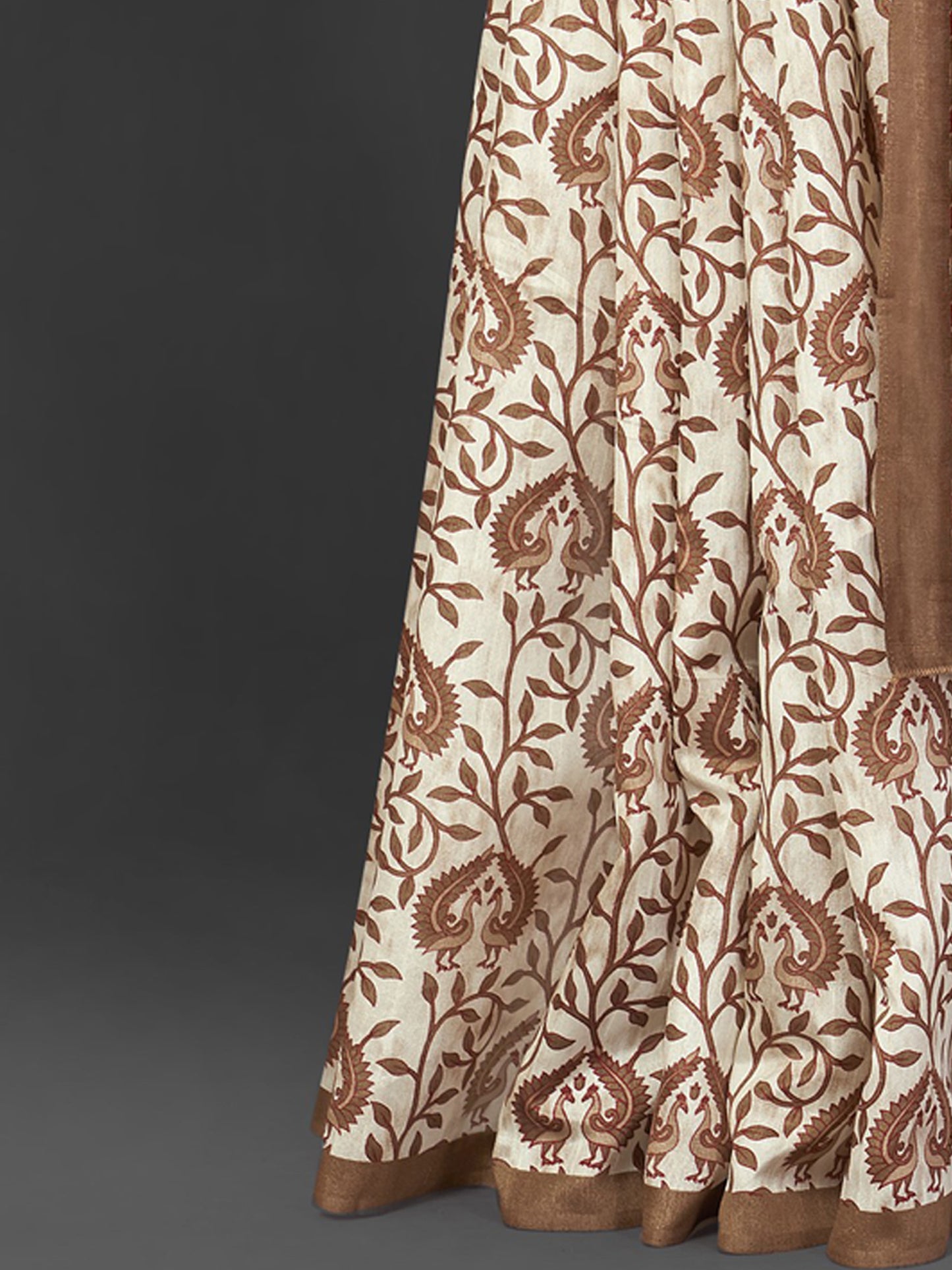 Women's Bhagalpuri Silk Off White Printed Designer Saree With Blouse Piece