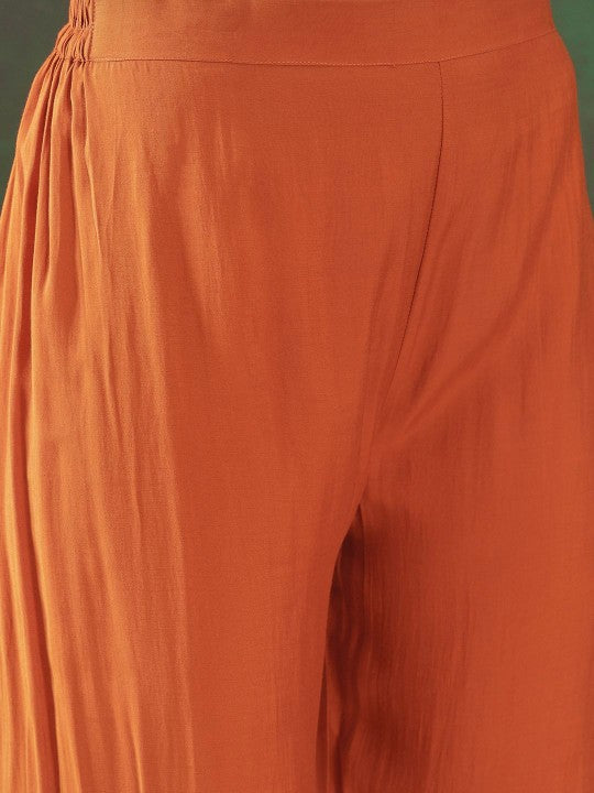 Women's Floral Embroidered Zari Straight Kurta & Trouser With Dupatta