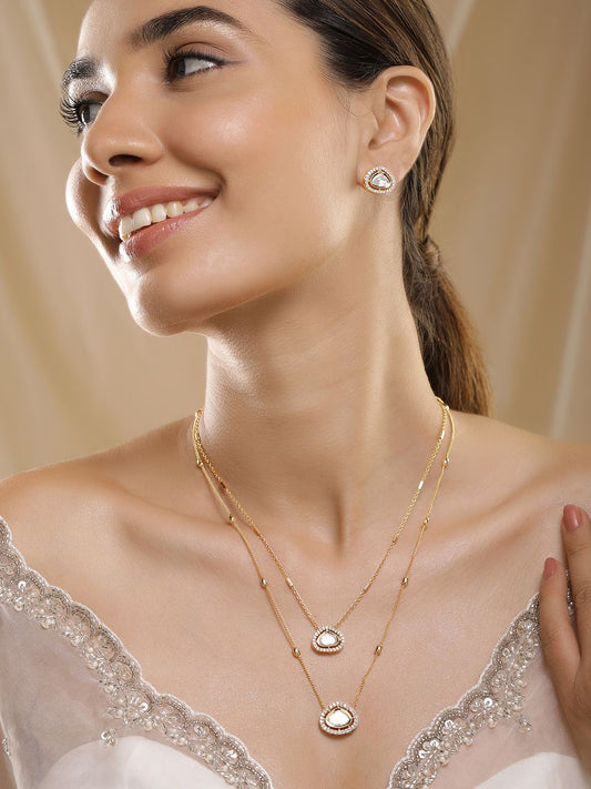 Dhiyona RJ Women's 22KT Gold-Plated Polki and Cubic Zirconia Stone-Studded Jewellery Set