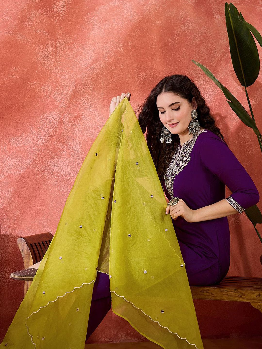 Dhiyona SN Women's Zari Sequence Cording Embroidered Kurta With Trousers & Dupatta