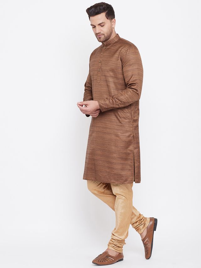 Men's Coffee Silk Blend Straight Kurta Pyjama Set