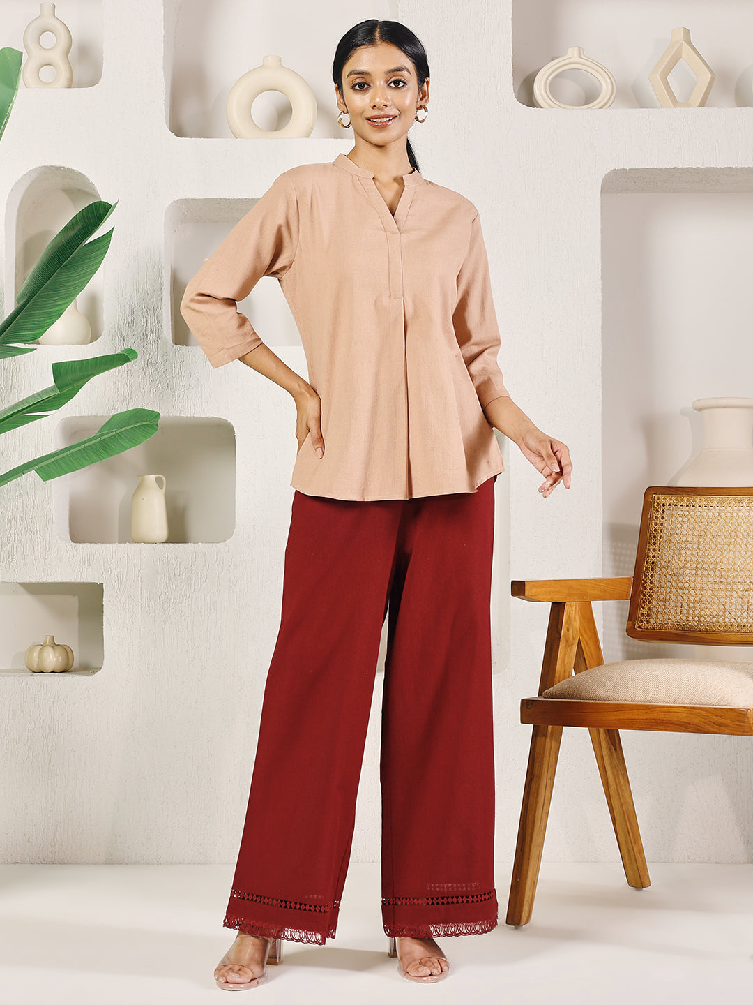 Dhiyona FL Women's Maroon Cotton Solid Palazzo