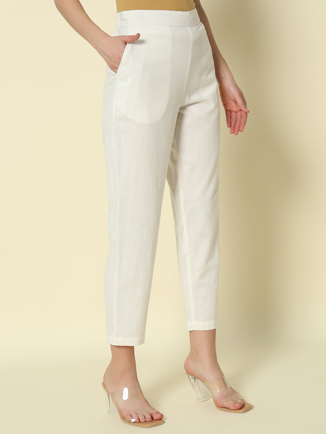 Dhiyona FL Women's Off White Cotton Solid Pant
