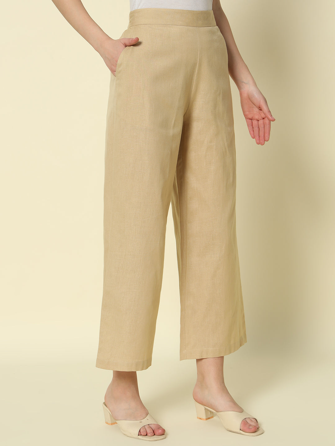 Dhiyona FL Women's Beige Cotton Solid Palazzo