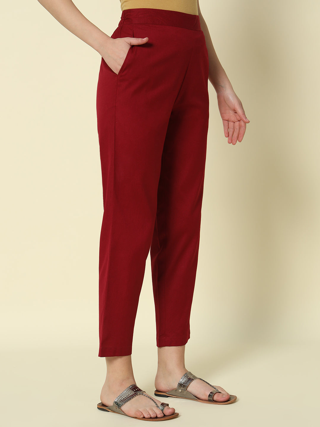 Dhiyona FL Women's Maroon Cotton Solid Pant