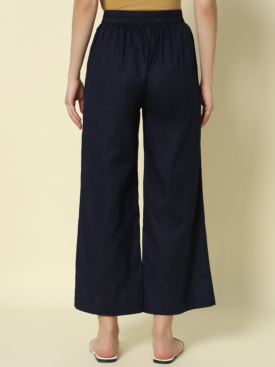 Dhiyona FL Women's Navy blue Cotton Solid Palazzo