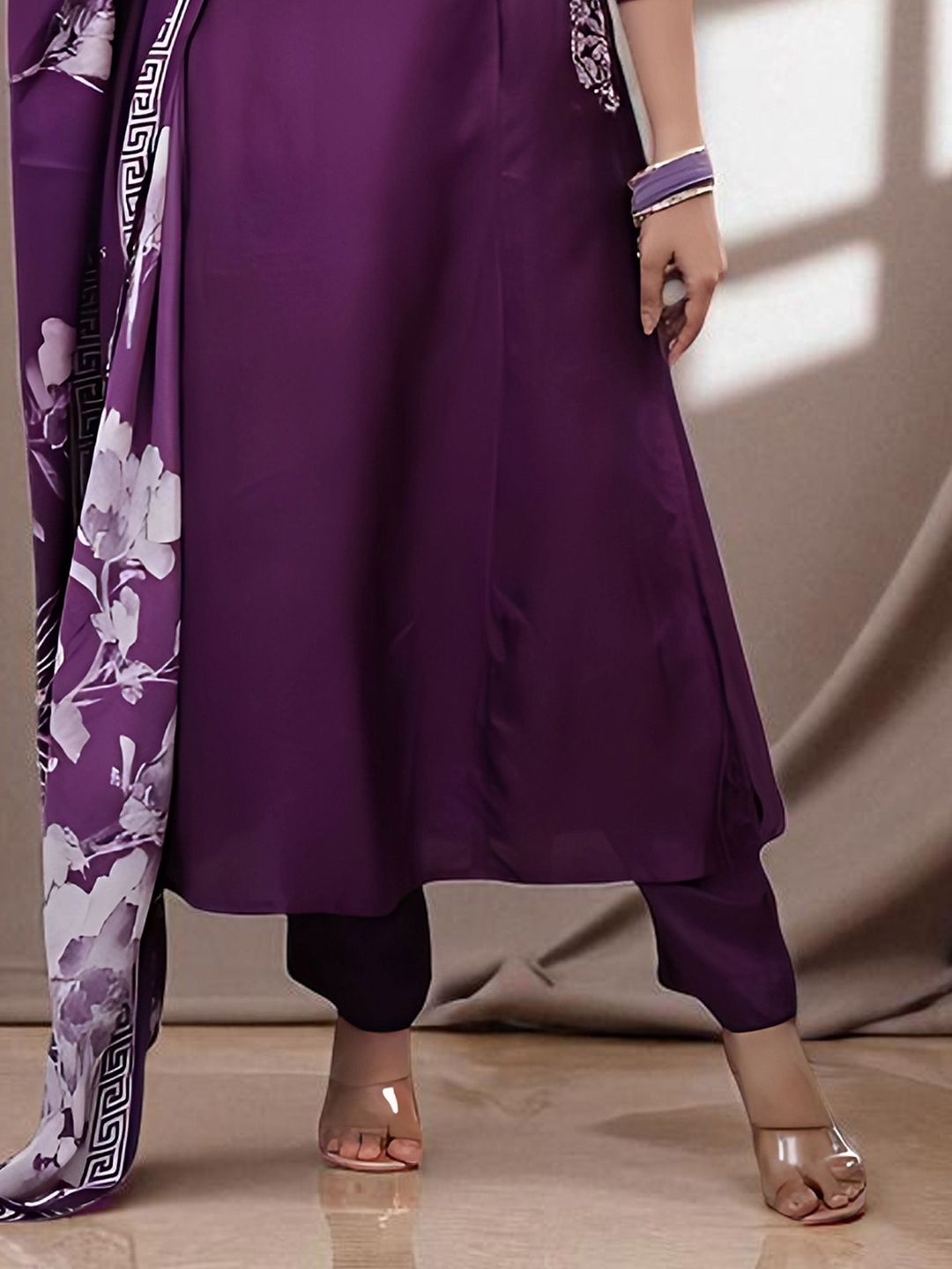Dhiyona SN Women's Floral Embroidered Pure Cotton A-Line Kurta with Churidar & Dupatta