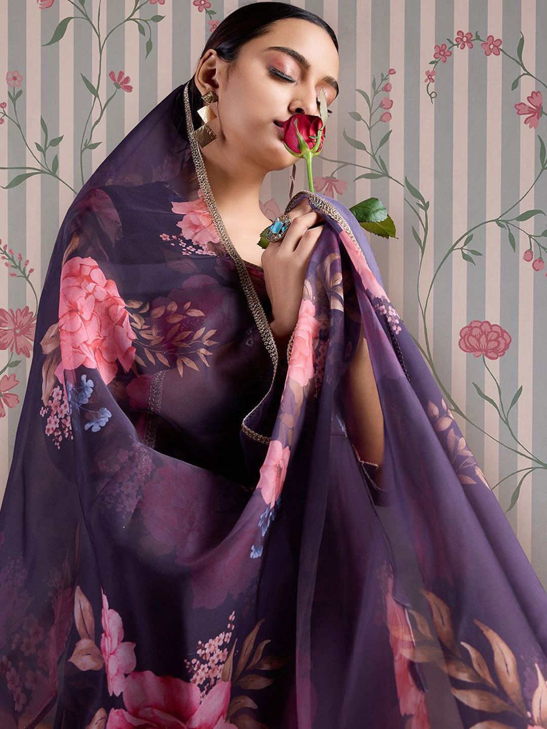 Dhiyona OD  Floral Printed Gotta Patti Anarkali Kurta with Trousers & Dupatta