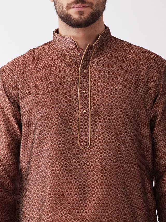 Men's Maroon Silk Blend Straight Kurta and Dhoti Set