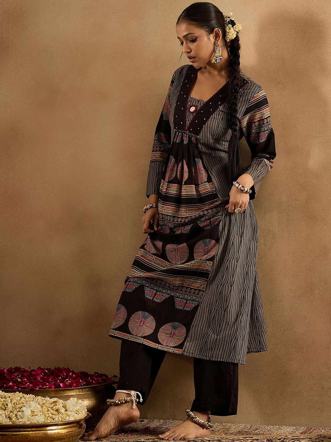 Dhiyona IE Printed Square Neck Pure Cotton Tunic With Trouser