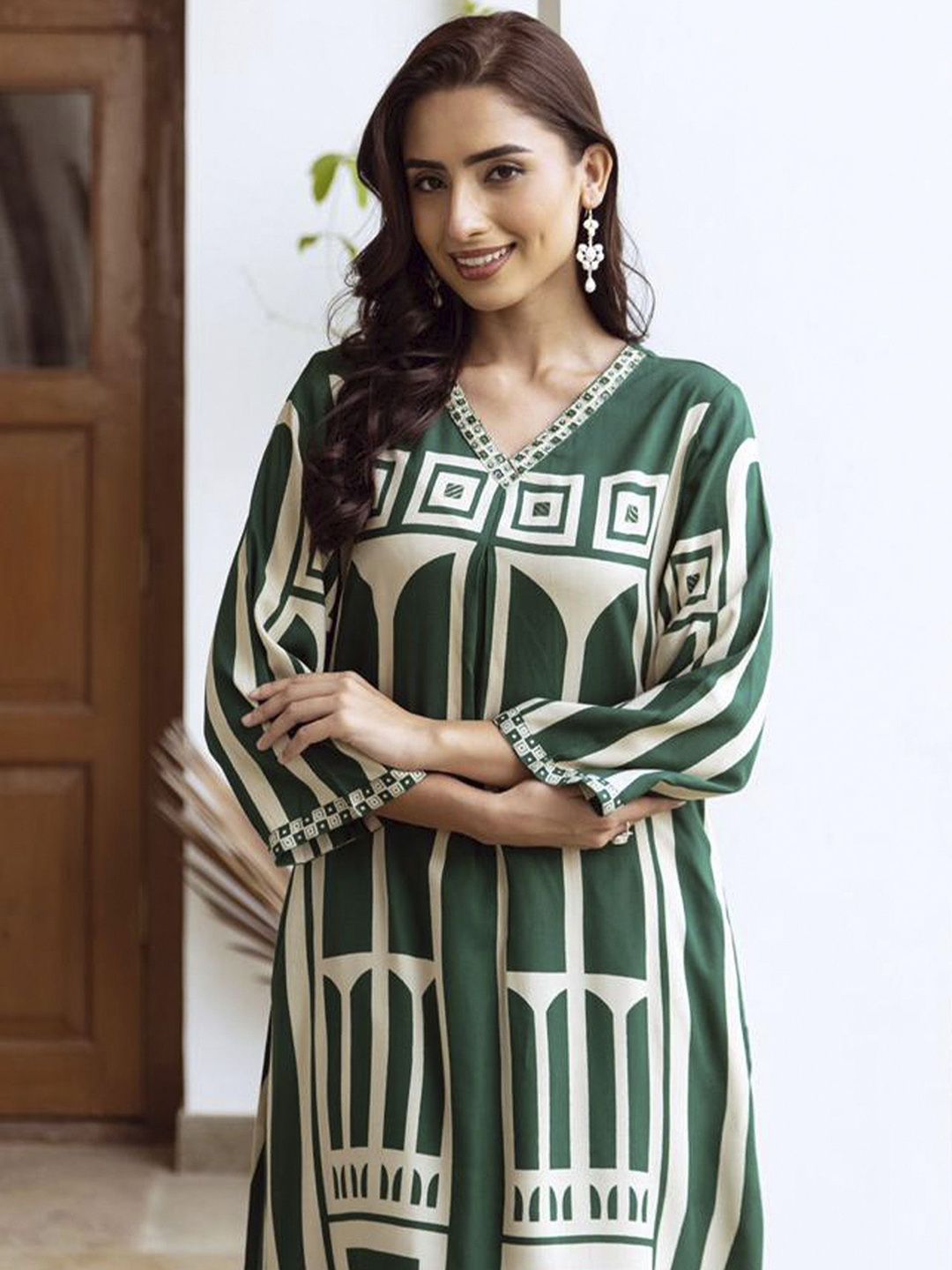 Dhiyona IE Women Printed Regula Geometric A-Line Kurta with Palazzos