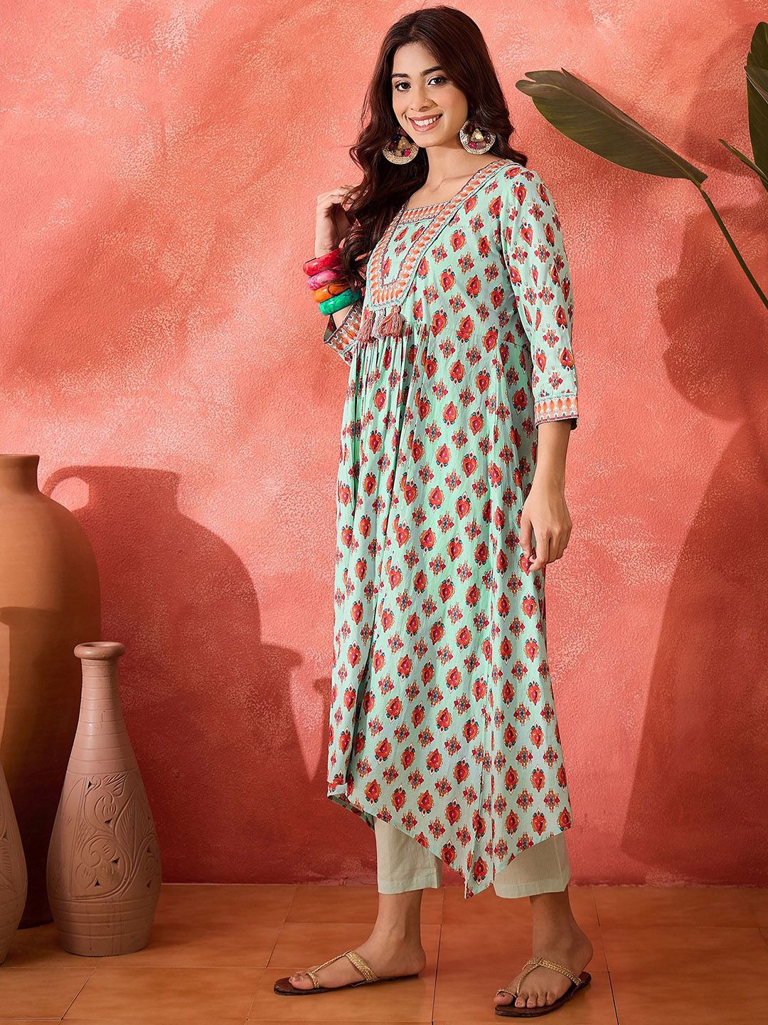 Dhiyona SN Women's Ethnic Motifs Printed Cotton Kurta with Trousers