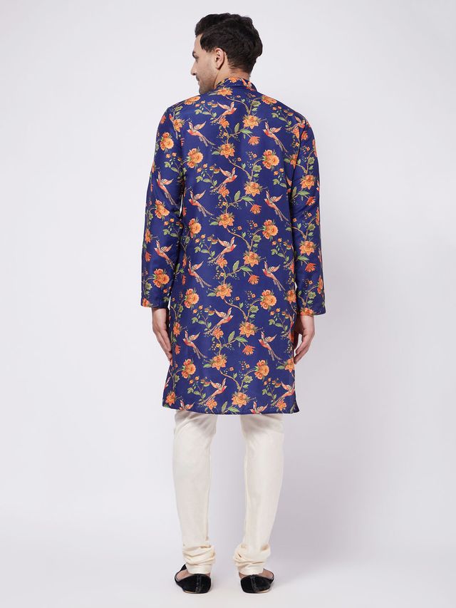 Men's MulticoloredBaseBlue Muslin Straight Kurta Pyjama Set