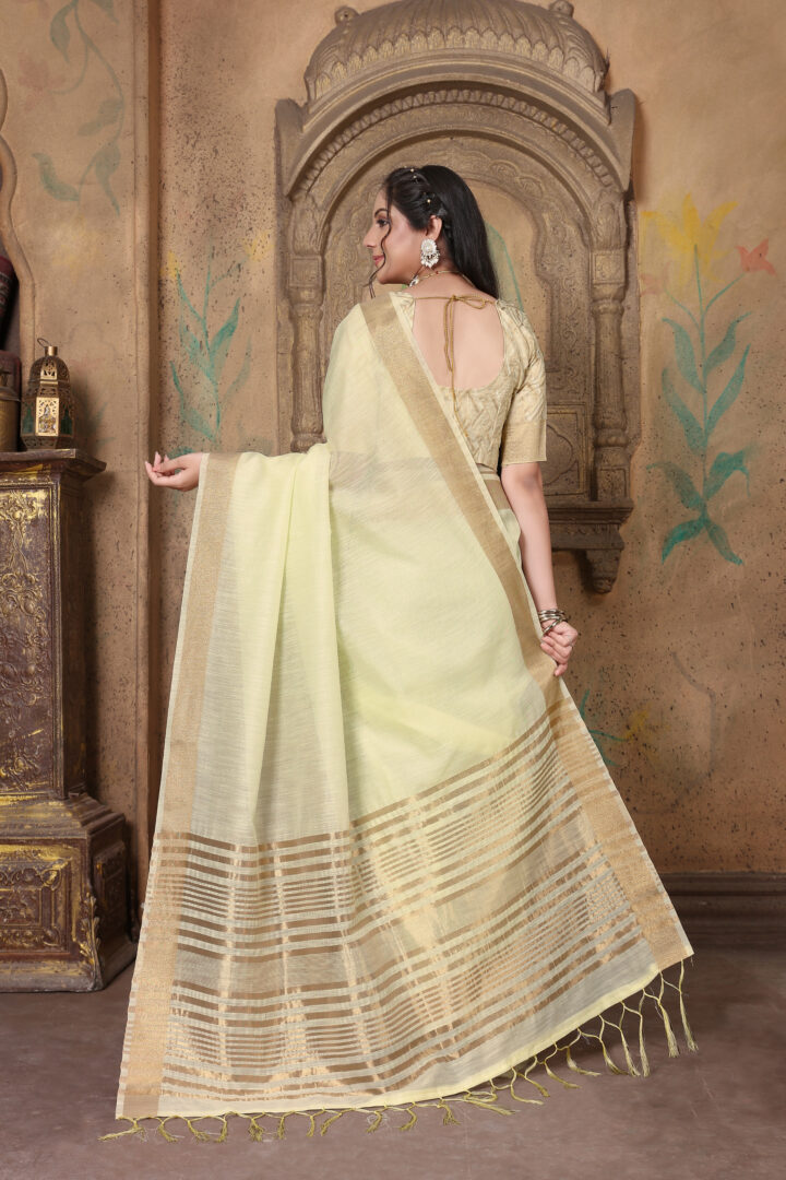 Dhiyona GR Women's Canvas Atrium White Soft Linen Solid Woven Saree