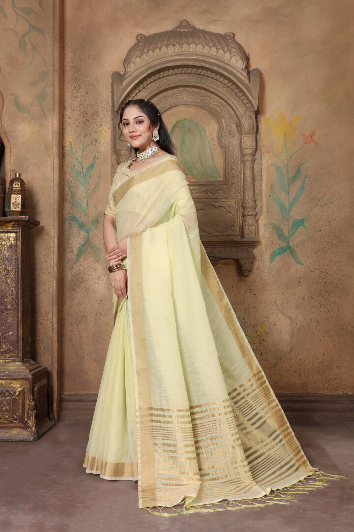 Dhiyona GR Women's Canvas Atrium White Soft Linen Solid Woven Saree