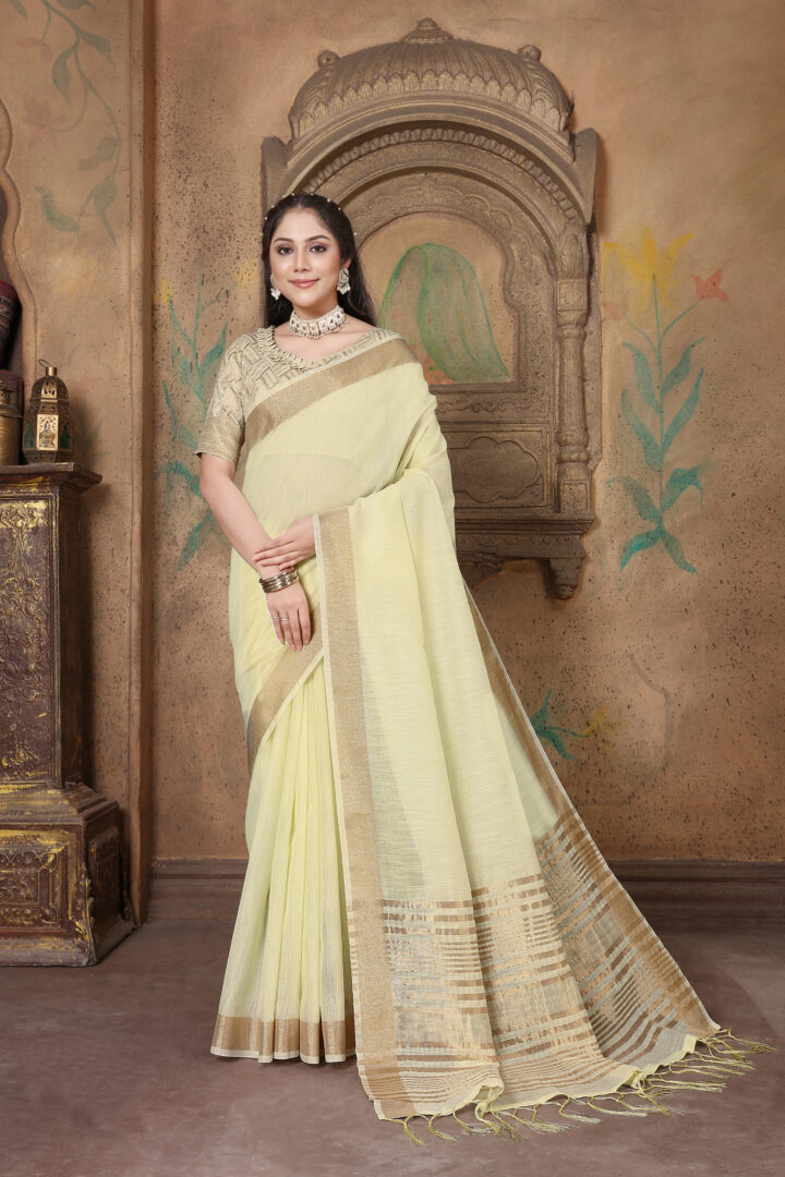 Dhiyona GR Women's Canvas Atrium White Soft Linen Solid Woven Saree