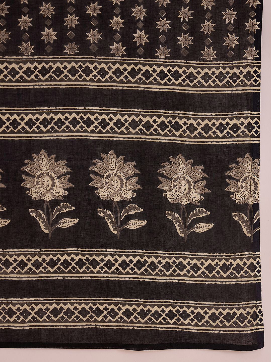 Dhiyona IE Black Floral Printed Gotta Patti Pure Cotton Kurta with Palazzo & Dupatta