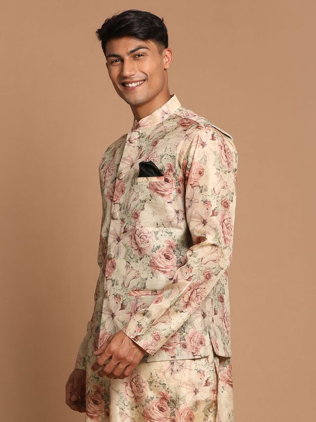 Men's Brown Silk Blend Straight Nehru Jacket