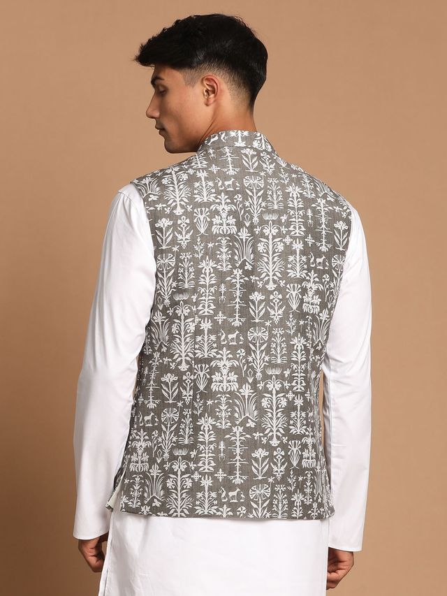 Men's Green Cotton Blend Straight Nehru Jacket