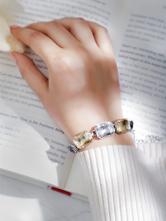 Dhiyona RJ Women's Rhodium Plated Cubic Zirconia Studded Multi-Colored Statement Bracelet