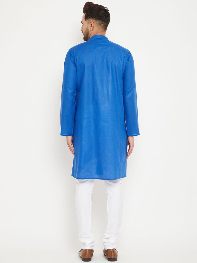 Men's Blue Cotton Straight Kurta Pyjama Set