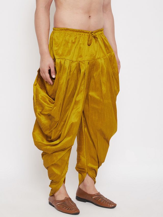 Men's Mustard Silk Blend Regular Dhoti
